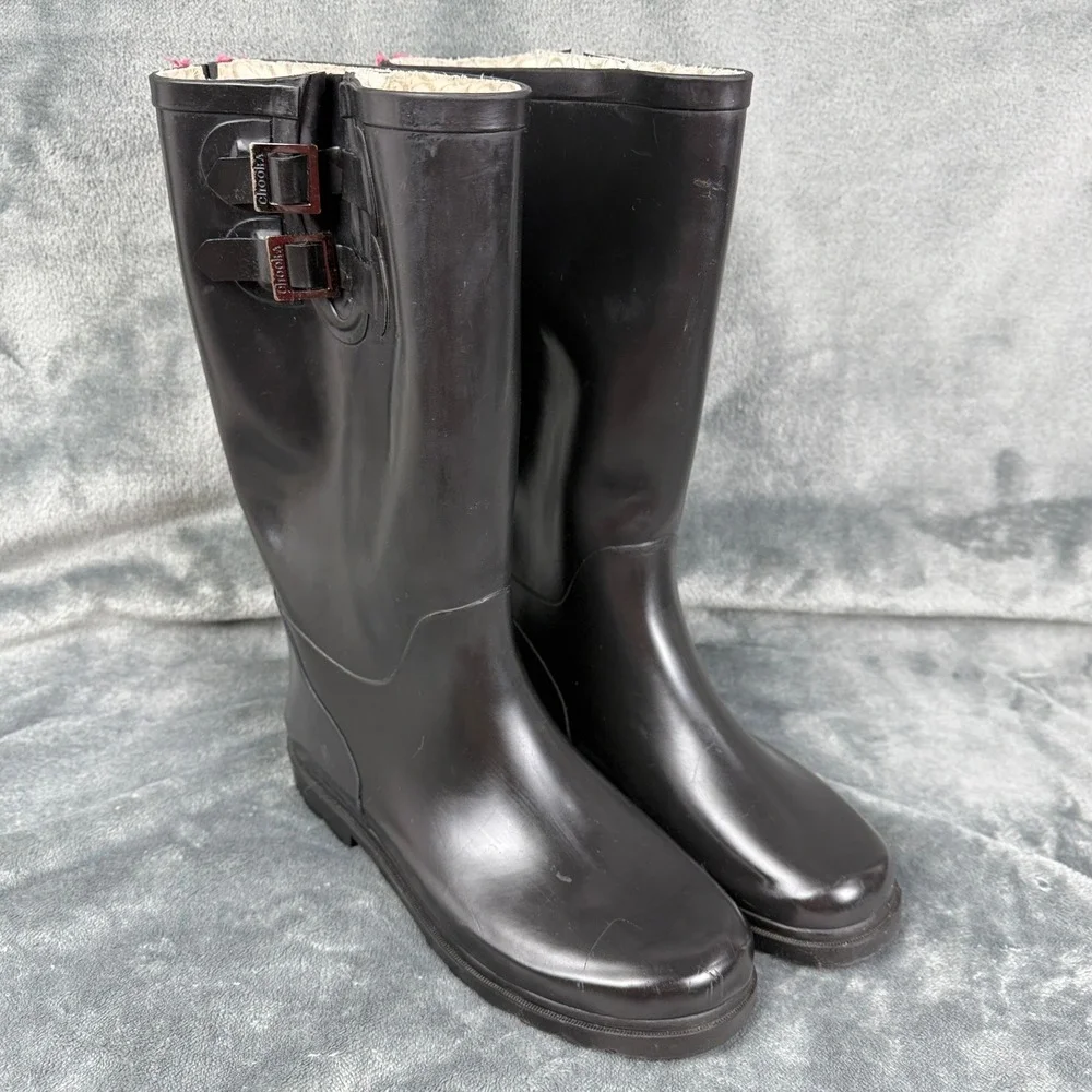 Chooka Women's Rain Boots Black Buckle Detail‎ Waterproof Tall Boots